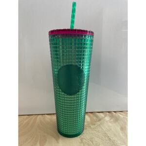 Starbucks 24 oz Cold Cup Tumbler 2023 Spring Watermelon Grid Green Pink Venti